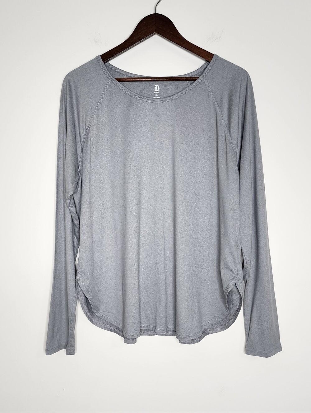 Ideology Women's Gray Long-Sleeve Scoop Neck Activewear Top XL Gym Errands Comfy